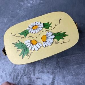 Vintage Wooden Bucket Bag Lined Daisy Painted